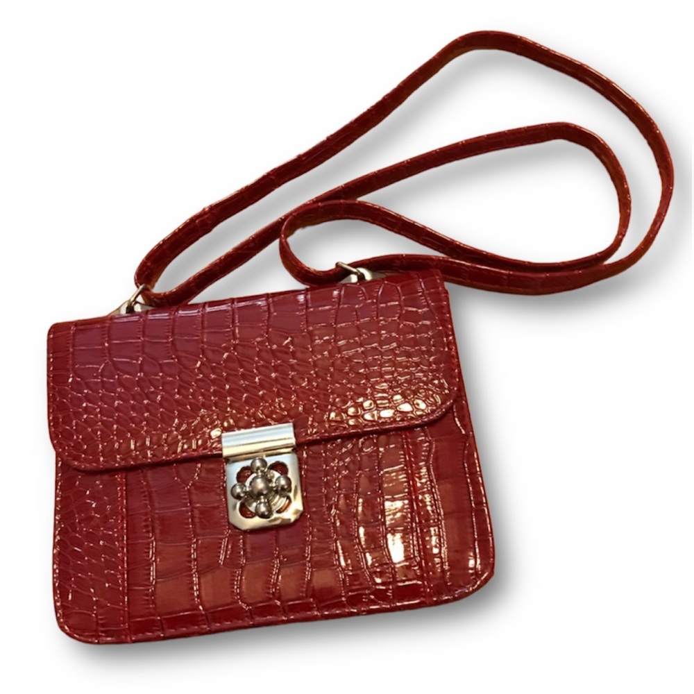 Call It Spring Maroon Faux Animal Print Silver Turn Key Crossbody Bag NWOT